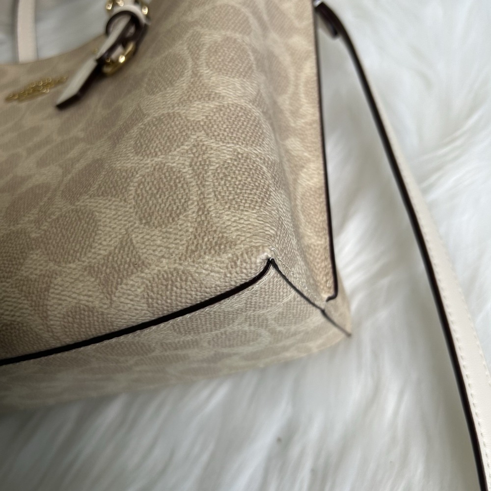 Coach Mollie Tote 25 Sand Chalk Signature Canvas Leather Bag NEW - Picture 9 of 13